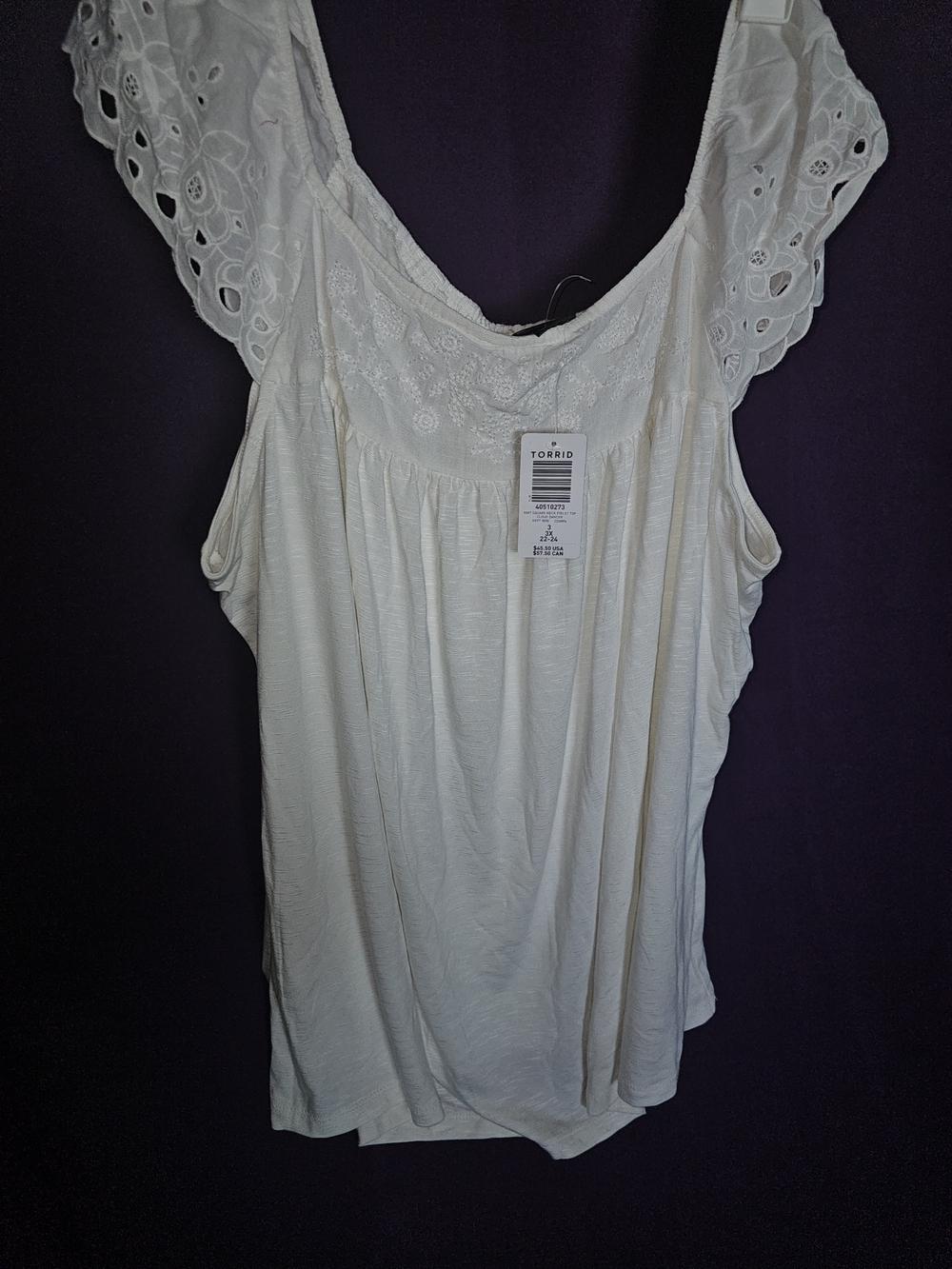 Torrid White Eyelet Sleeve Scoop Neck Top